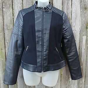 Black Wool & Vinyl Quilted Cafe Motorcycle Jacket